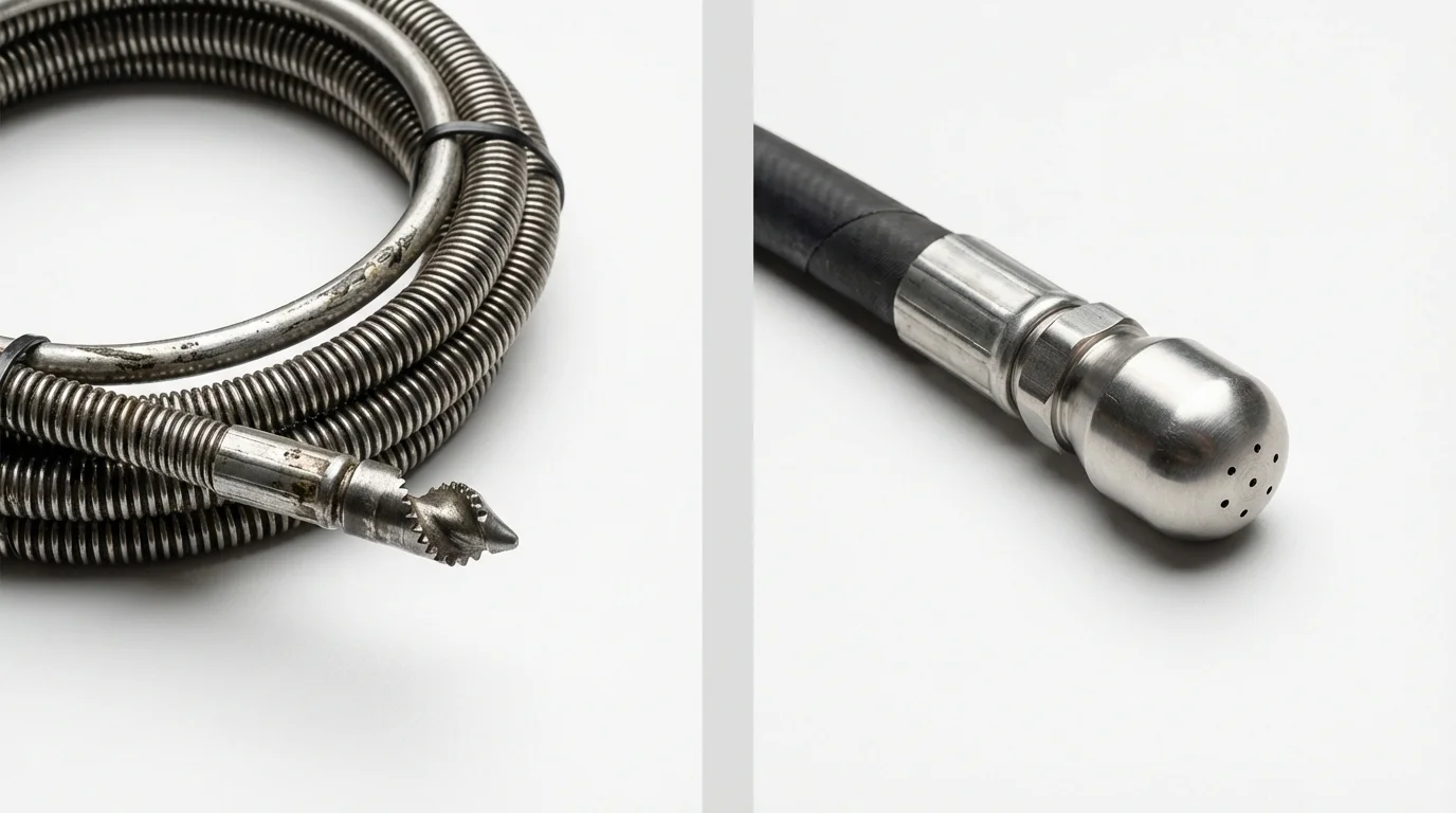 Drain snake cable and hydro jetting nozzle used for drain cleaning in Shelby, MS