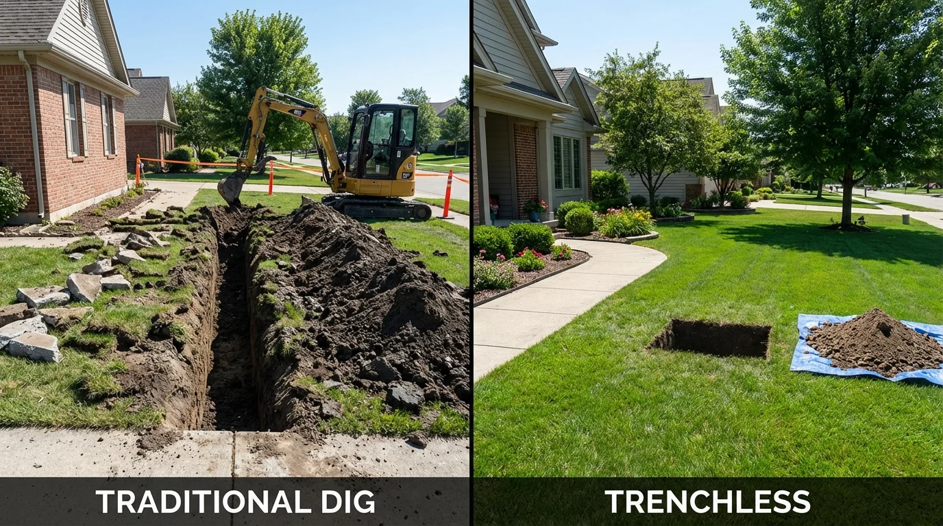 Trenchless sewer repair with minimal yard damage versus traditional excavation in Shelby, MS